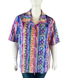 Jordan‎ Womans Sz 20W Blouse Short Sleeve Collared Button Abstract Vintage